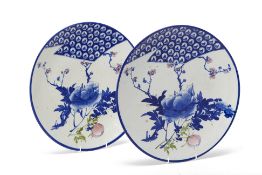 A PAIR OF LARGE JAPANESE PORCELAIN CHARGERS