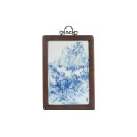 A BLUE AND WHITE PORCELAIN LANDSCAPE PLAQUE