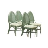 FOUR TEAL RATTAN CHAIRS