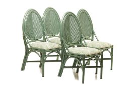 FOUR TEAL RATTAN CHAIRS