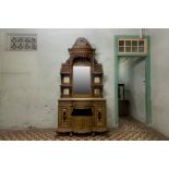 A TALL PERANAKAN CARVED MIRROR BACKED SIDEBOARD