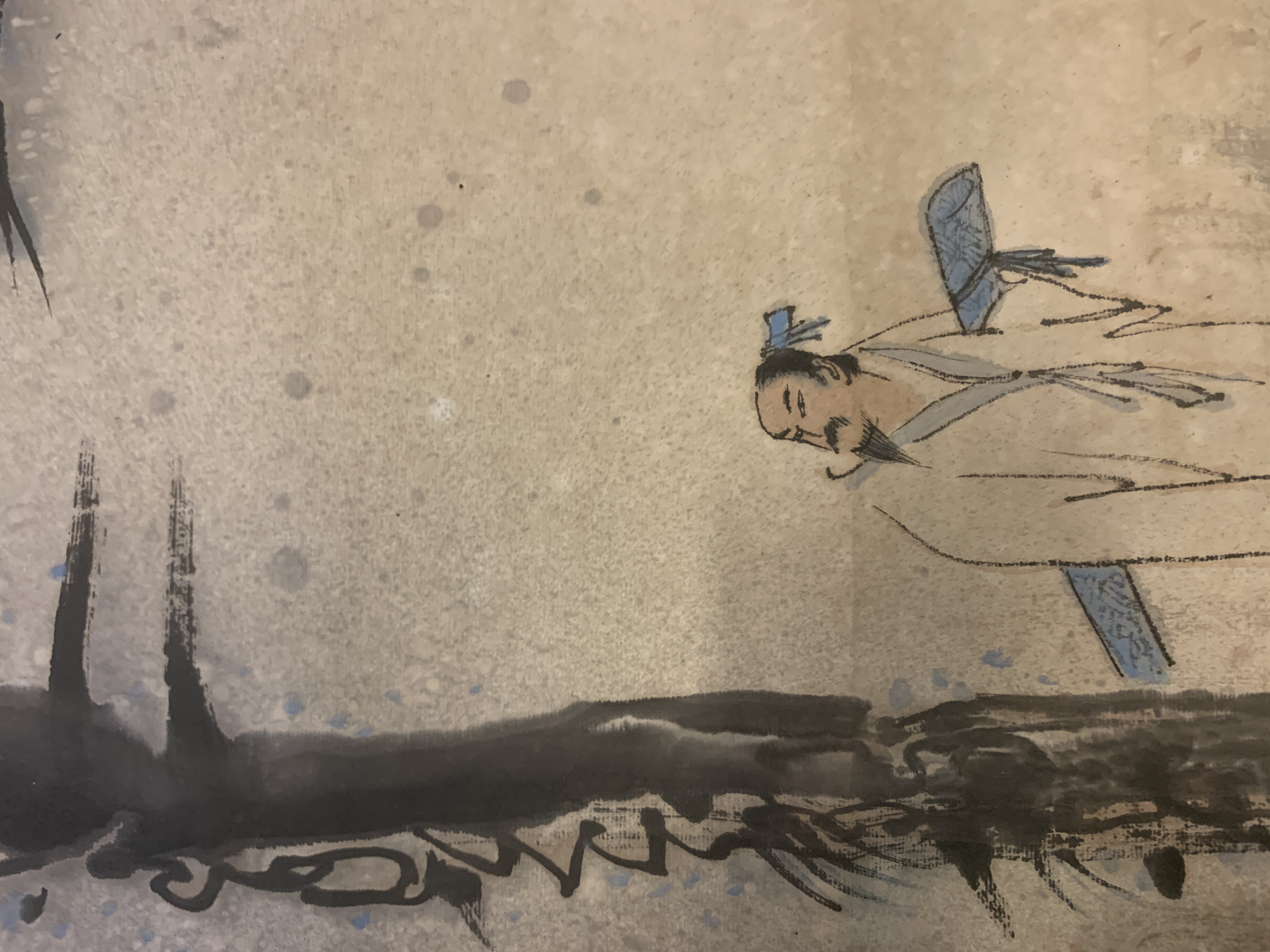 A CHINESE HANGING SCROLL OF A MAN UNDER THE NIGHT SKY - Image 2 of 5