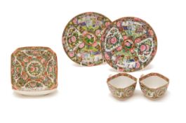 A GROUP OF CANTON FAMILLE ROSE PORCELAIN TEA WARES