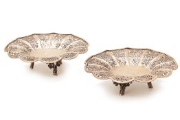 A PAIR OF CHINESE EXPORT WHITE METAL BON BON DISHES