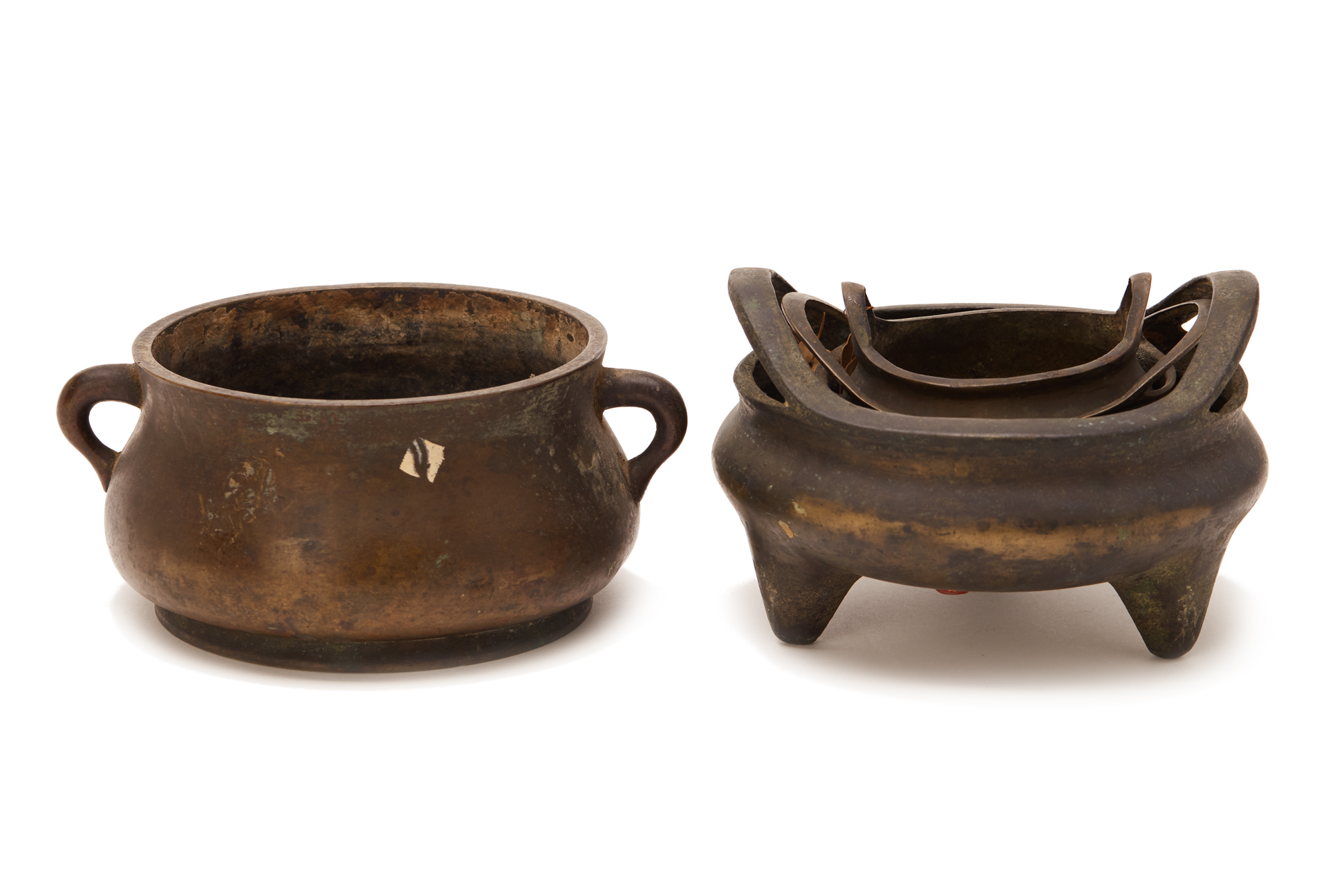 FOUR CHINESE BRONZE TRIPOD INCENSE BURNERS - Image 2 of 4