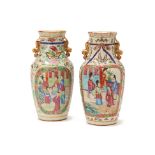 TWO SIMILAR CANTON FAMILLE ROSE PORCELAIN VASES