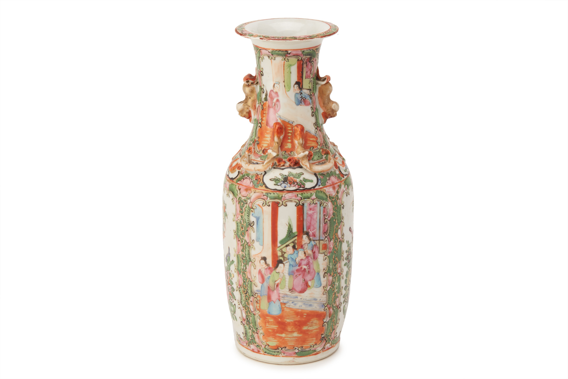 A CANTON FAMILLE ROSE BALUSTER VASE