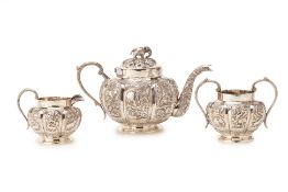 AN INDIAN SILVER THREE PIECE TEA SERVICE