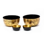 TWO PAIRS OF BLACK AND GILT LACQUER BOWLS