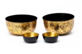 TWO PAIRS OF BLACK AND GILT LACQUER BOWLS