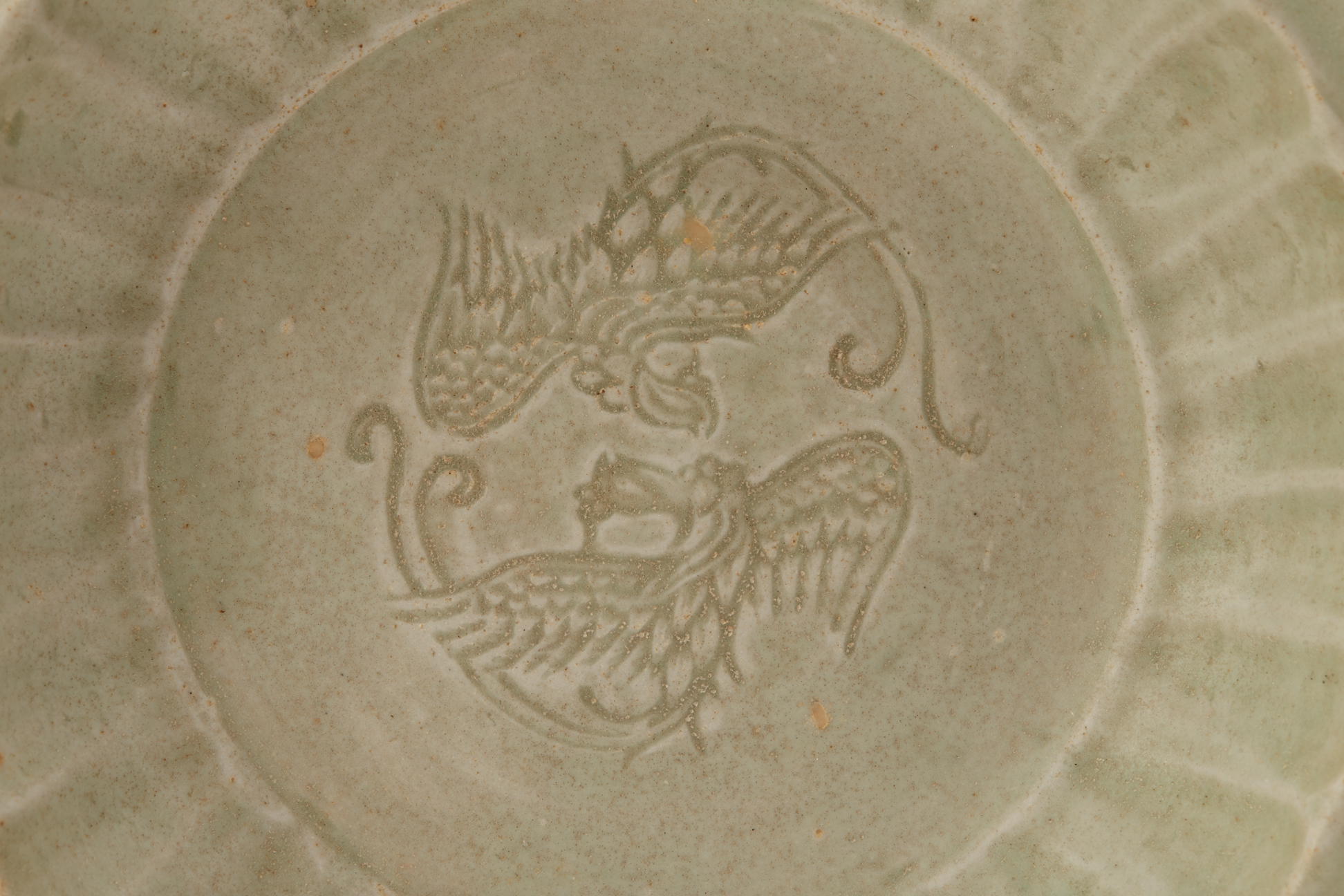 TWO CELADON GLAZED DOUBLE PHOENIX CHARGERS - Image 2 of 3