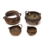 FOUR CHINESE BRONZE TRIPOD INCENSE BURNERS