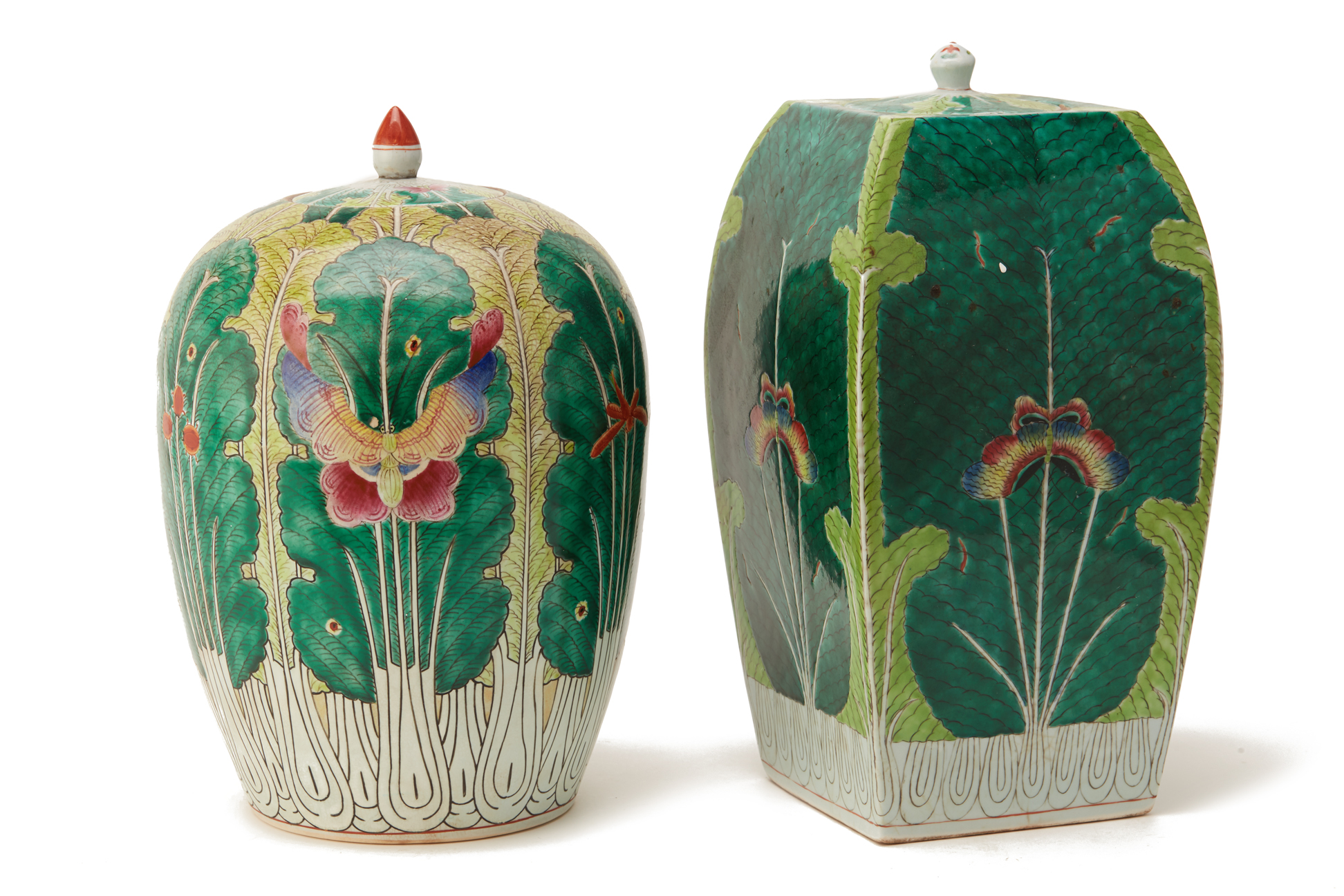 TWO CHINESE PORCELAIN JARS AND COVERS