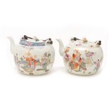 TWO SIMILAR FAMILLE ROSE PORCELAIN TEAPOTS