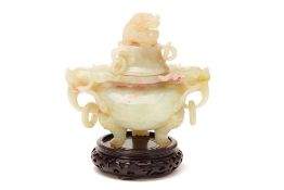 A CHINESE CARVED JADE CENSER AND COVER