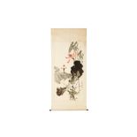 A LARGE CHINESE HANGING SCROLL OF LOTUS