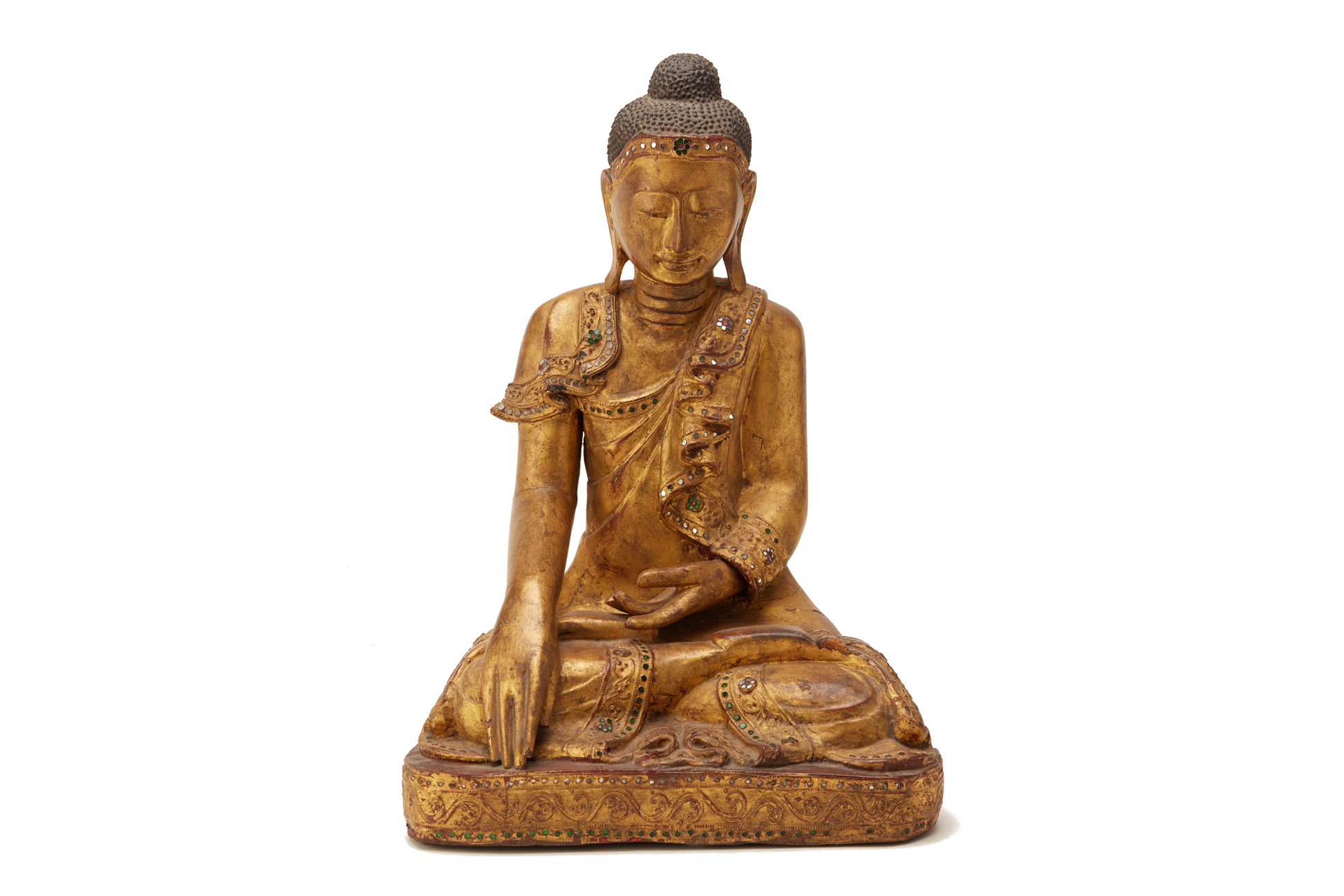 A BURMESE CARVED GILTWOOD BUDDHA