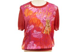 A SALVATORE FERRAGAMO FUCHSIA AND RED TIGER PRINT BLOUSE