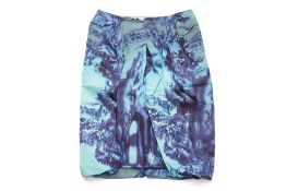 A PRADA BLUE LANDSCAPE PRINT SILK SKIRT