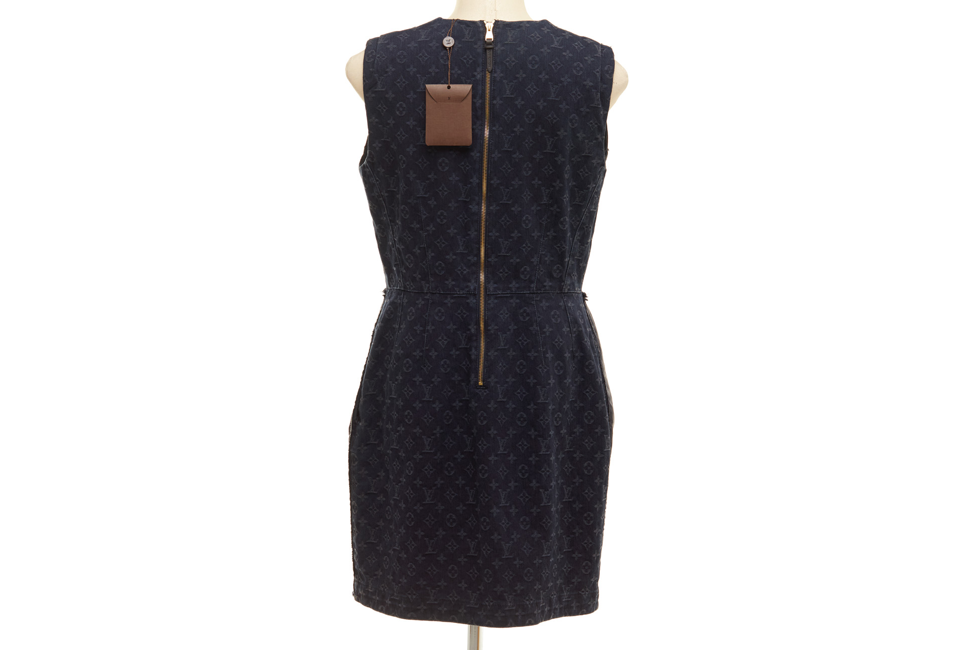 A LOUIS VUITTON NAVY AND MONOGRAM PRINT DENIM DRESS - Image 3 of 4