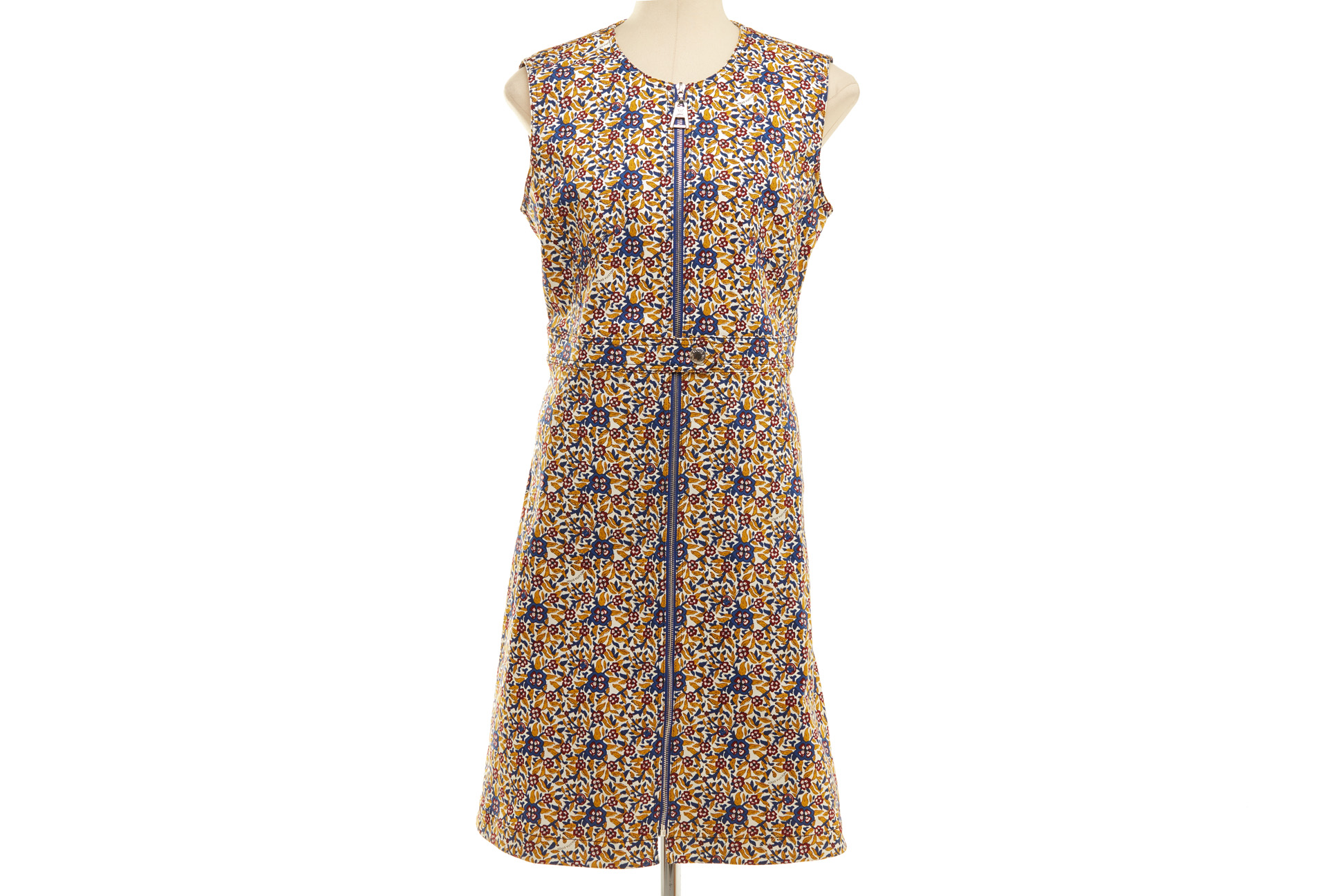 A LOUIS VUITTON FLORAL PRINT DENIM ZIP-UP MINI DRESS