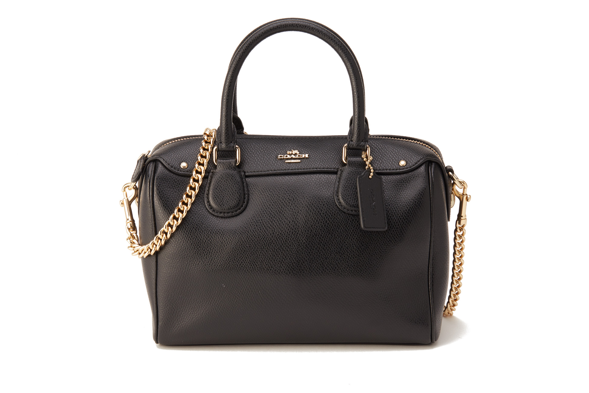 A COACH BLACK LEATHER SMALL HANDBAG