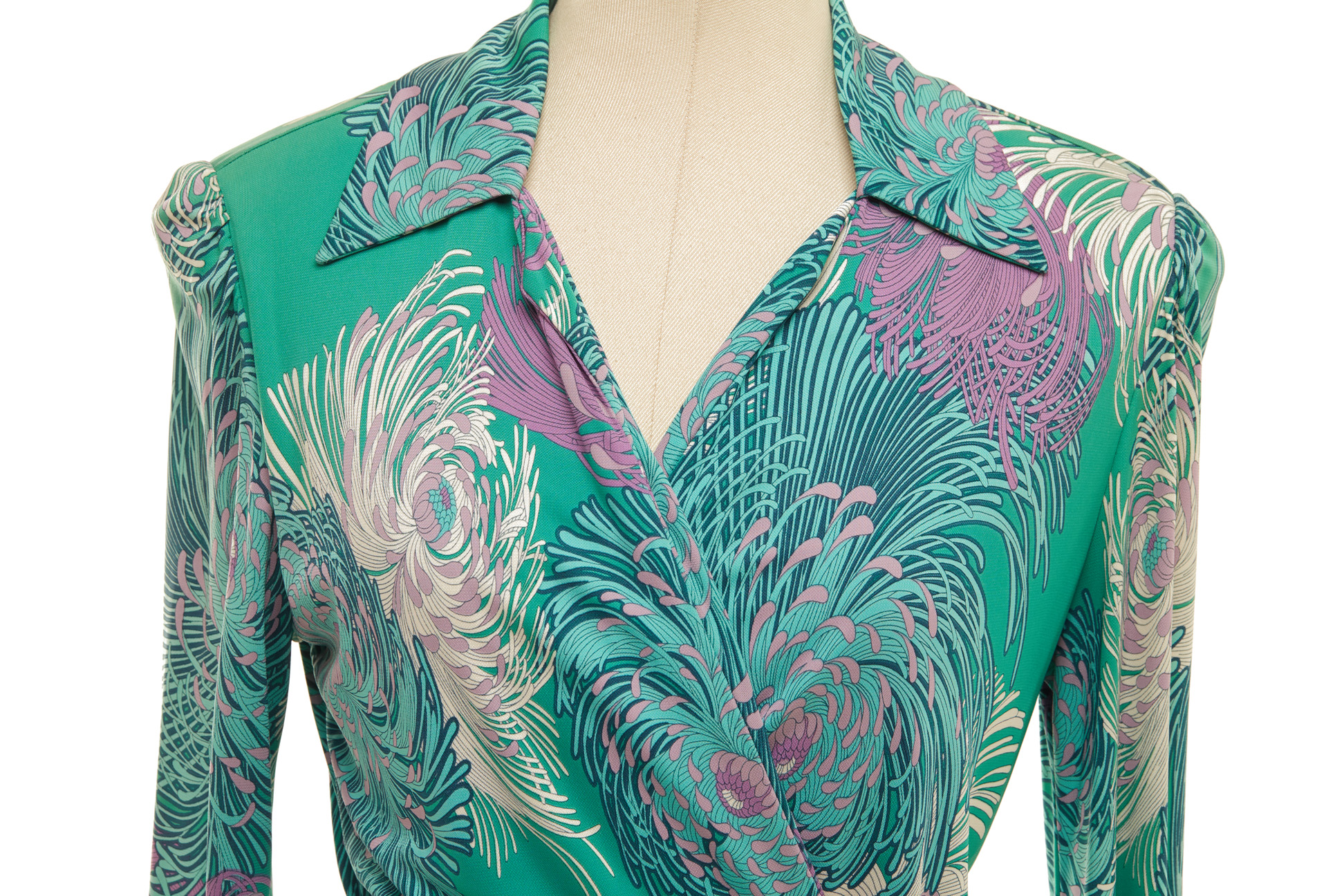 A GUCCI TURQUOISE FLORAL PRINT WRAP DRESS - Image 2 of 2