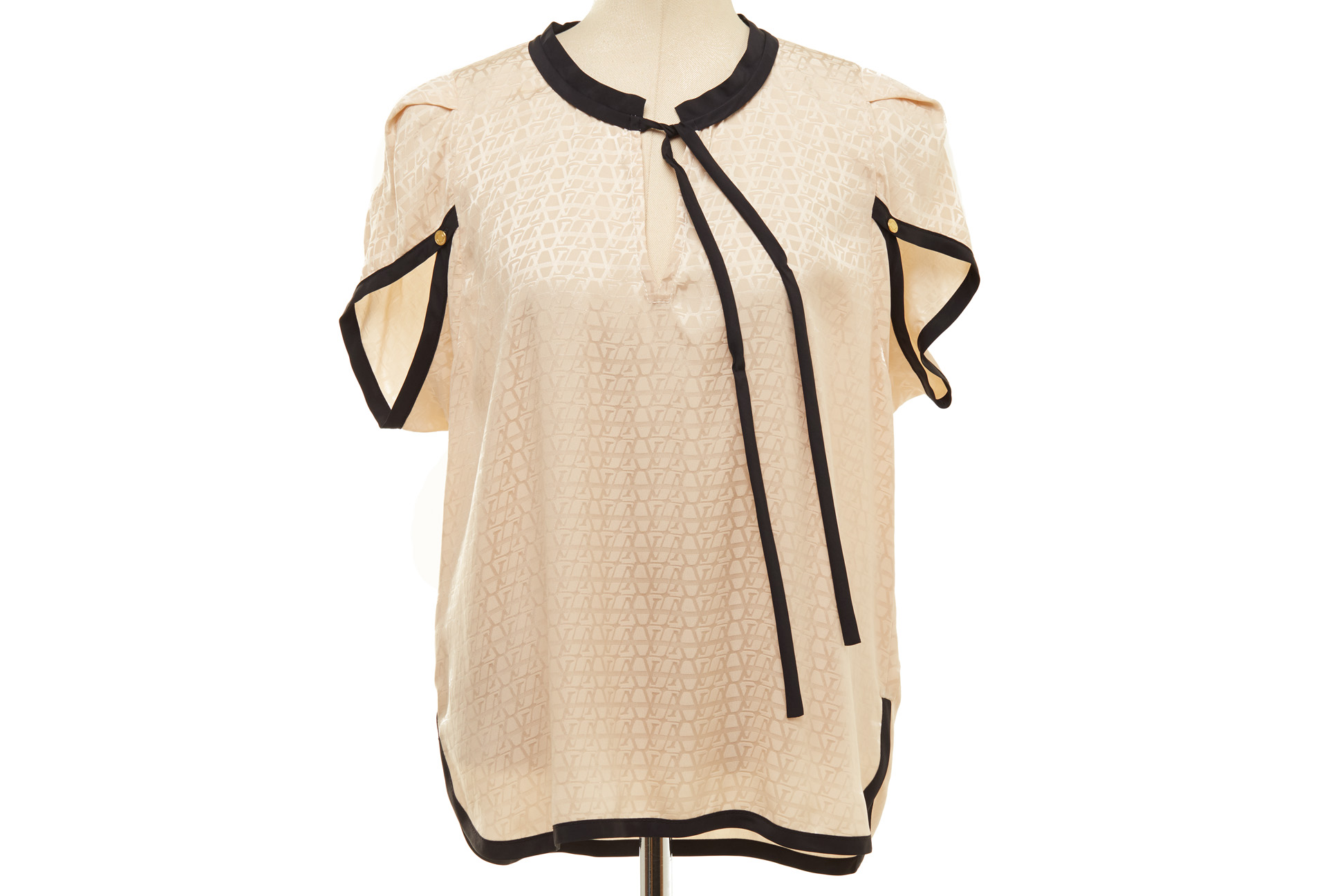 A LOUIS VUITTON CREAM MONOGRAM SILK BLOUSE