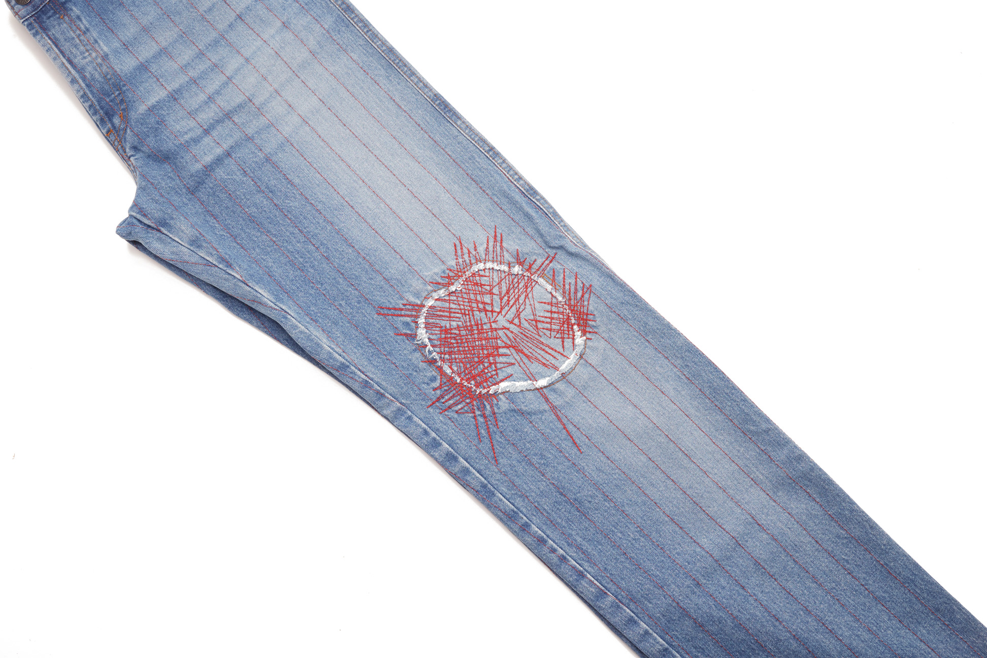 A PAIR OF MOSCHINO DENIM PINSTRIPE JEANS - Image 2 of 3