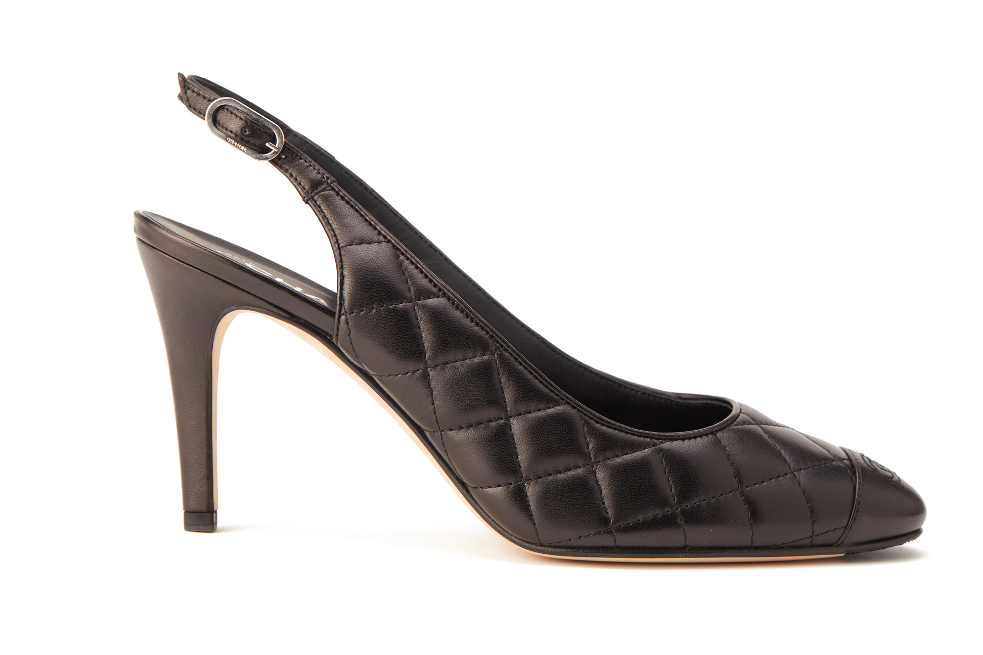 A PAIR OF CHANEL BLACK QUILTED LEATHER SLINGBACK HEELS EU 40 - Image 2 of 4