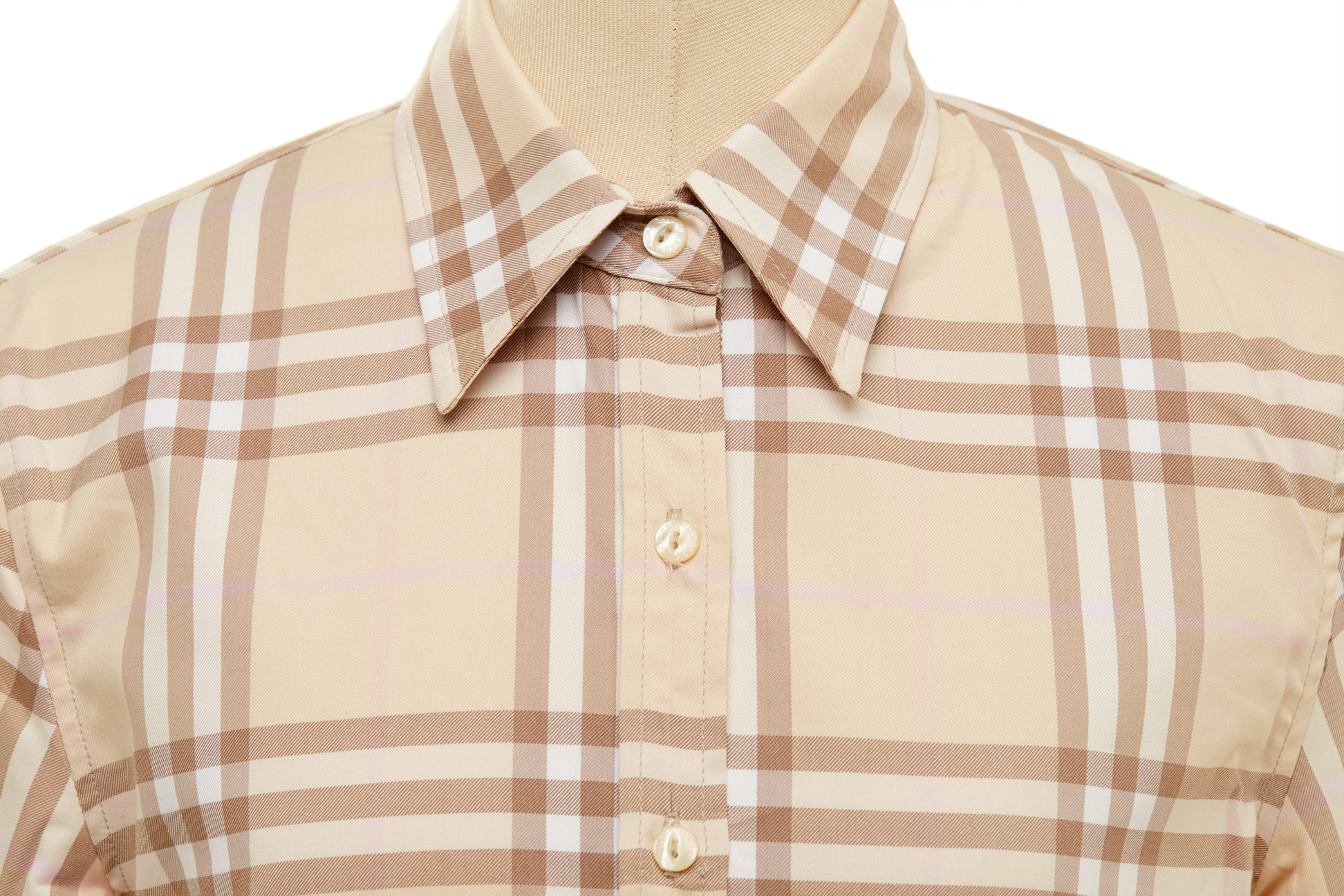 A BURBERRY BEIGE CHECK BUTTON-UP SHIRT - Image 2 of 3