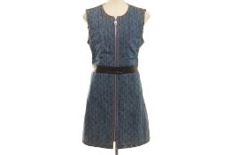 A LOUIS VUITTON MONOGRAM PRINT DENIM ZIP-UP MINI DRESS