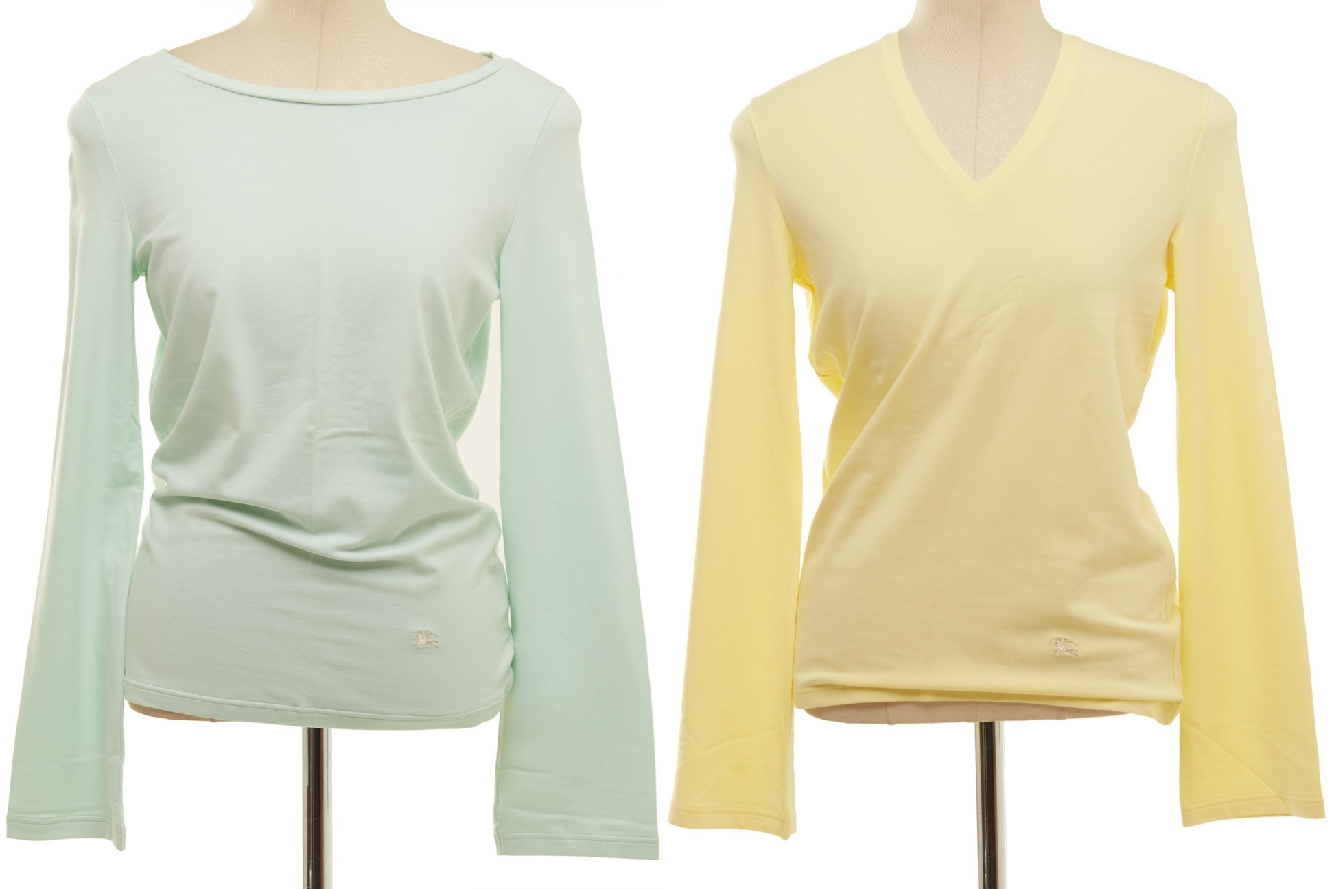 TWO BURBERRY PASTEL LONG SLEEVE T-SHIRTS