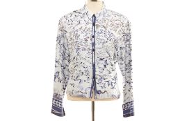 AN HERMÈS 'LIBRE COMME L'AIRE' GEESE PRINT SILK SHIRT