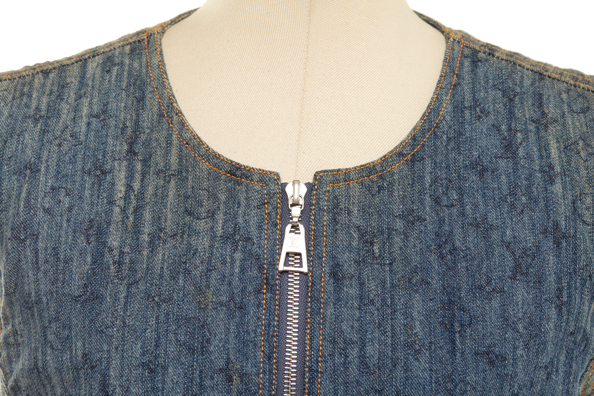 A LOUIS VUITTON MONOGRAM PRINT DENIM ZIP-UP MINI DRESS - Image 2 of 2