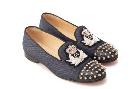 A PAIR OF CHRISTIAN LOUBOUTIN ‘INTERN’ DENIM LOAFERS EU 40.5