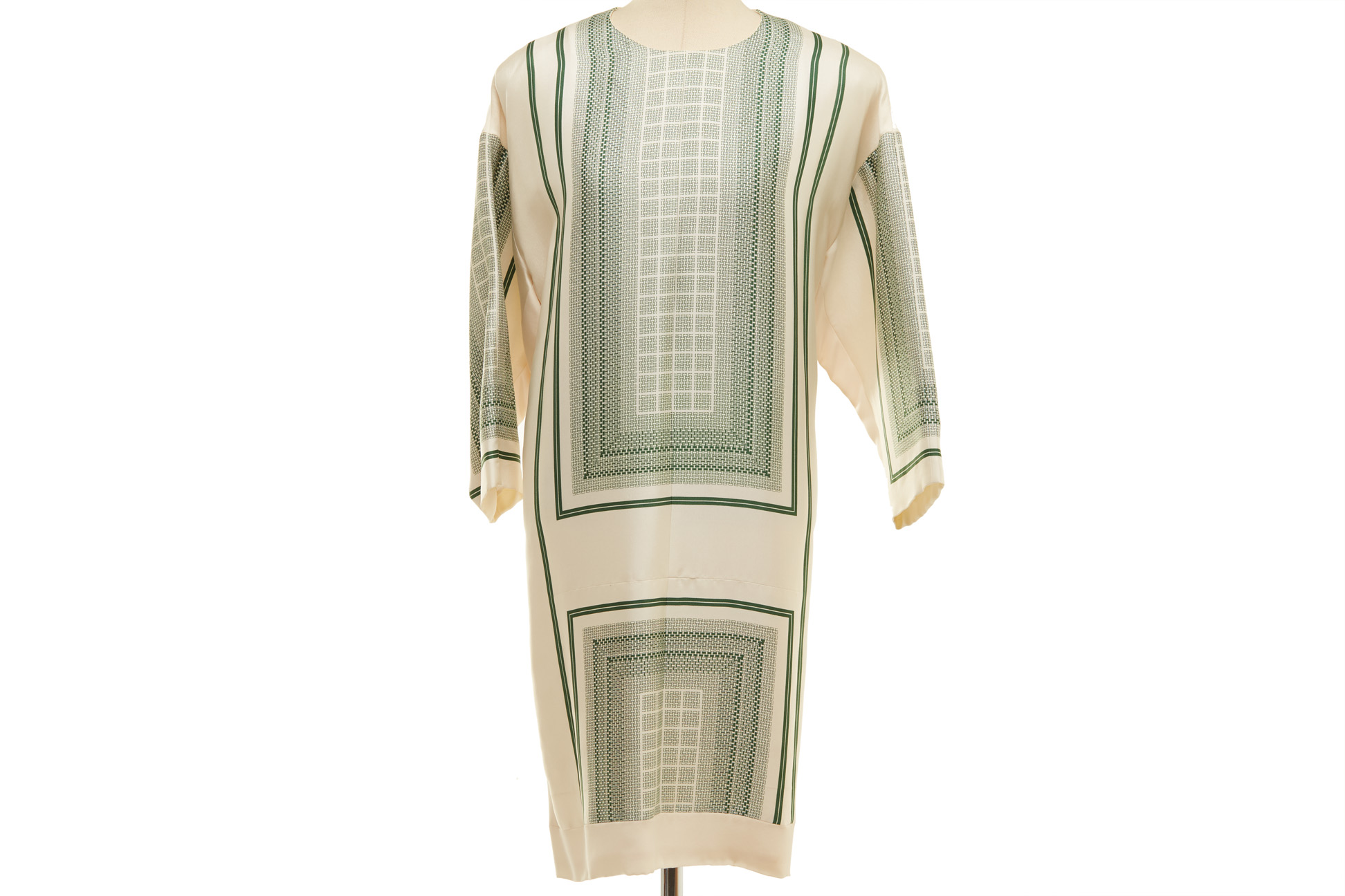 A CELINE WHITE & GREEN SILK TUNIC DRESS