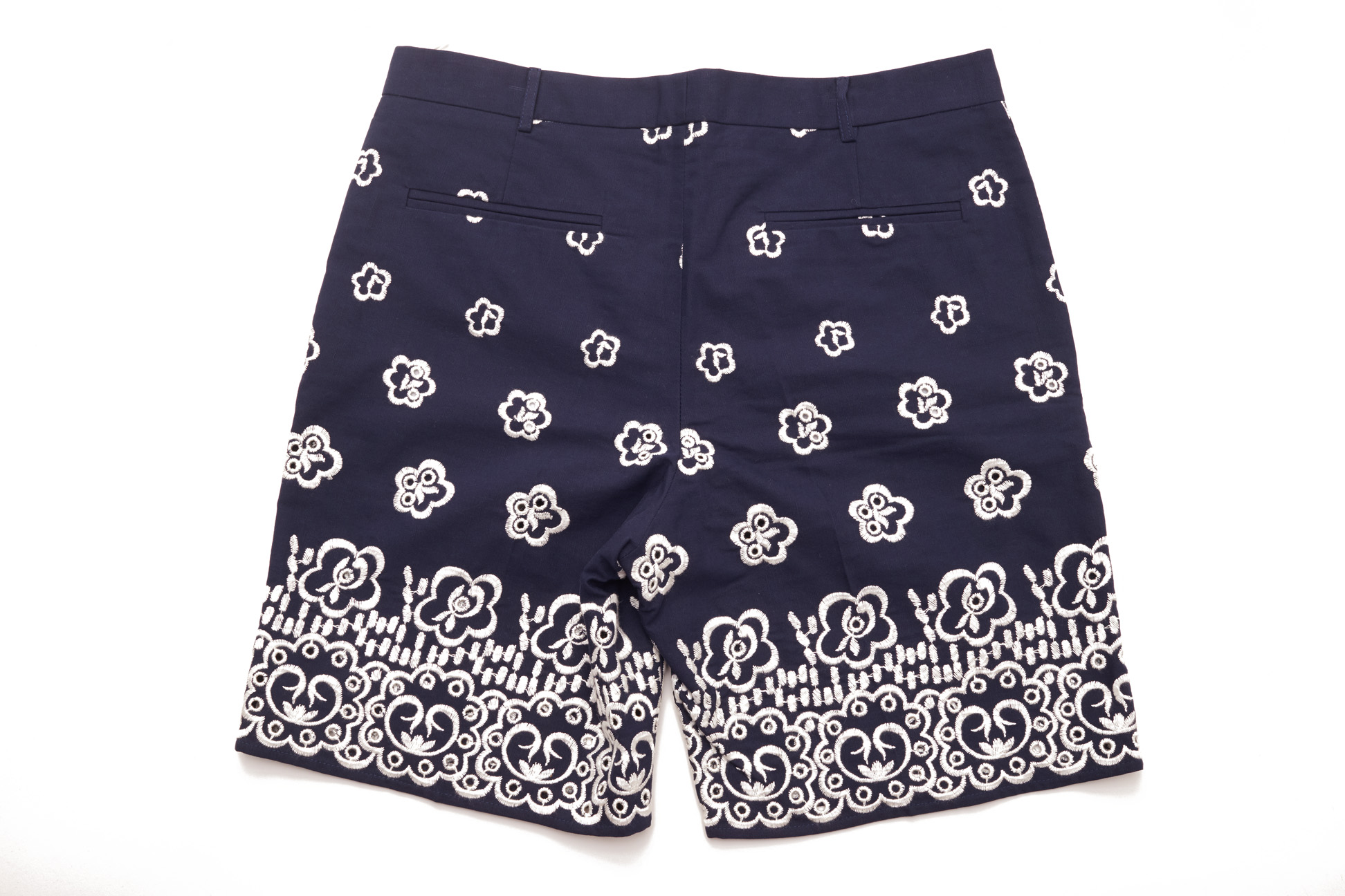 A PAIR OF MIU MIU NAVY EMBROIDERED SHORTS - Image 2 of 2