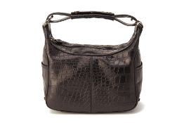 A TOD'S BLACK CROCODILE EMBOSSED LEATHER HANDBAG