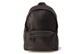 A COACH 'CHARLES' MATTE BLACK LEATHER BACKPACK