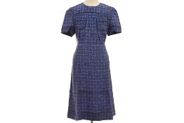 A LOUIS VUITTON BLUE & BROWN SILK SHIFT DRESS