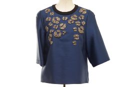 A GUCCI NAVY DIAMANTE EMBELLISHED BLOUSE