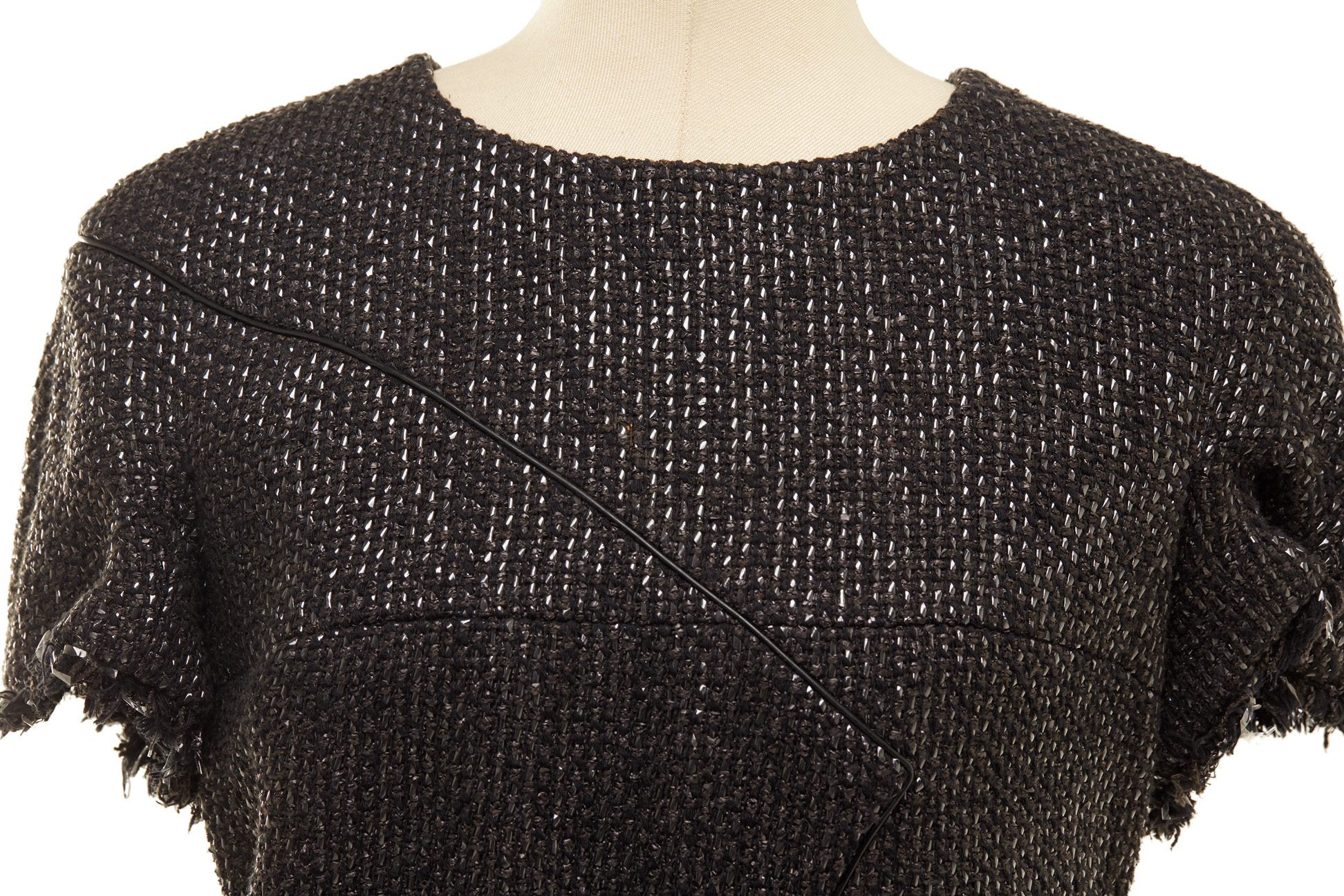 A CHANEL BLACK TWEED SHIFT DRESS - Image 2 of 3