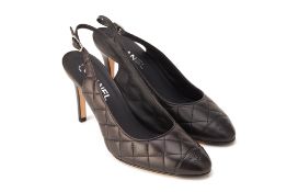 A PAIR OF CHANEL BLACK QUILTED LEATHER SLINGBACK HEELS EU 40
