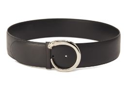 A CARTIER BLACK LEATHER PANTHER BELT