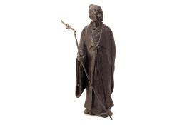 A JAPANESE BRONZE FIGURE OF A SCHOLAR