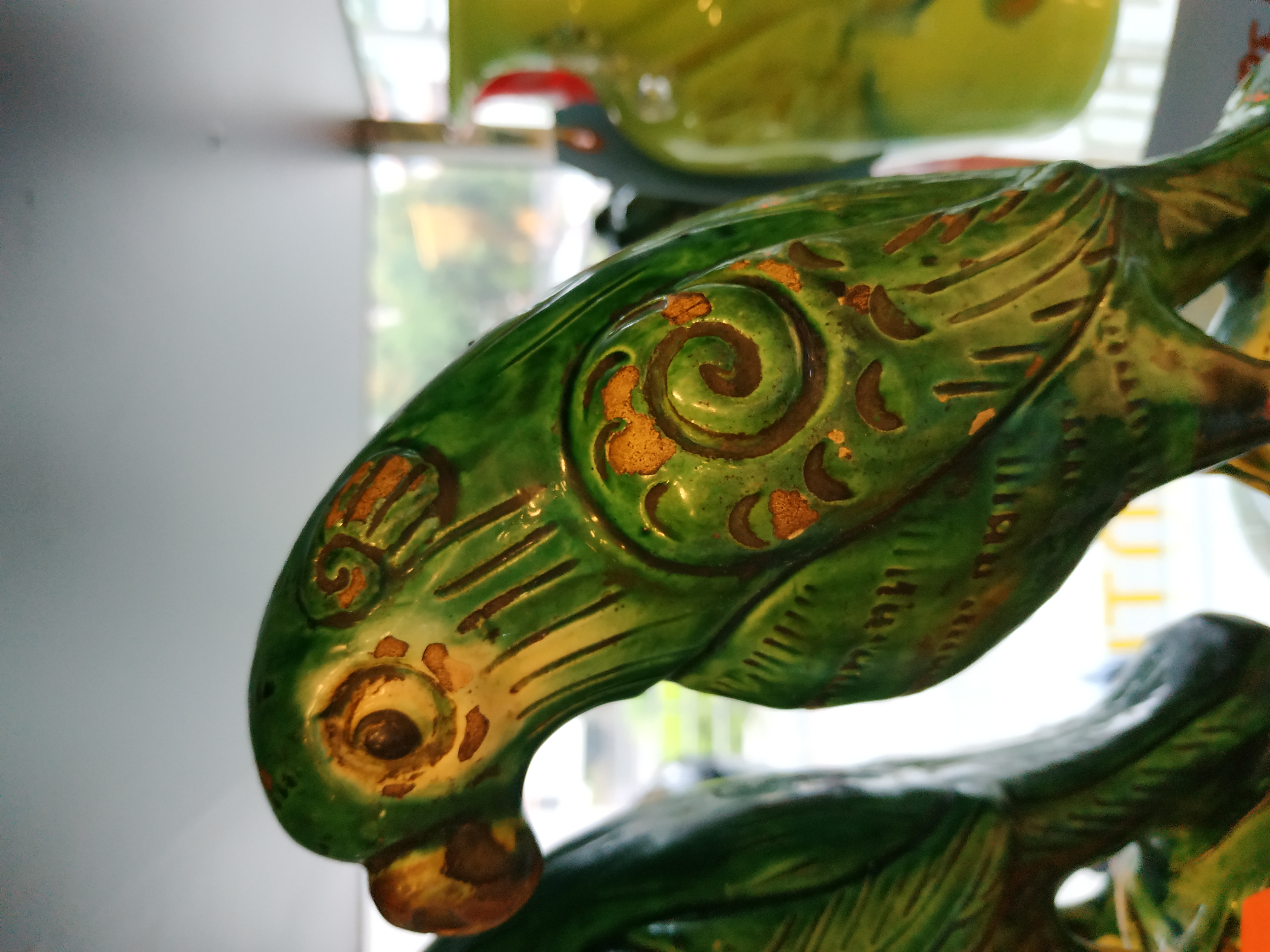 A PAIR OF CHINESE GREEN GLAZED PARROT JOSS STICK HOLDERS - Image 4 of 5