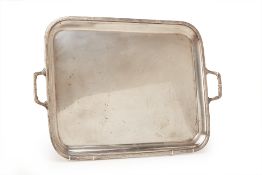 A LARGE TWIN-HANDLED SILVER PLATED TRAY