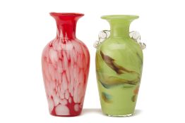 TWO COLOURED GLASS VASES