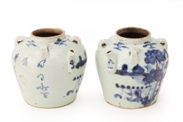 A PAIR OF BLUE AND WHITE WINE VESSELS